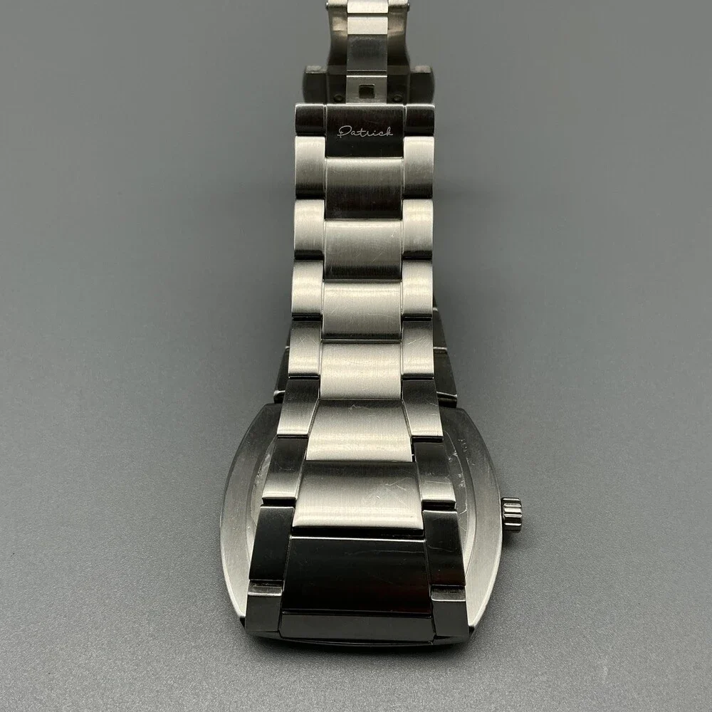 Patrick Acrux Mens Watch 40mm Black Dial Stainless Date Bracelet New Batttery 7